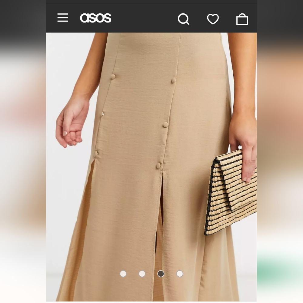 ASOS Tan Double Front Splits  Maxi/Long Highrise Skirt Size 8 TALL - Picture 3 of 4